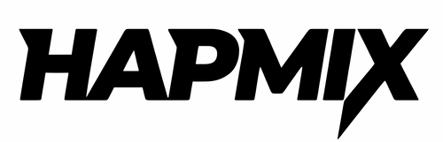 The logo for HAPMIX, featuring stylized black lettering on a solid white background.